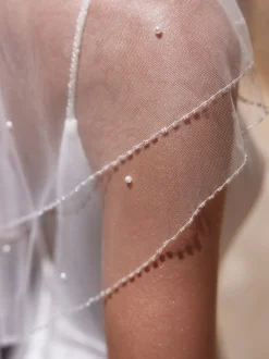 Bianco Evento Two Tier Veils | Elbow Length Veils*Bianco Two Tier Beaded Edge Short Veil with Pearls S524 Ivory