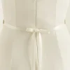 Bianco Evento Wedding Dress Belts*Bianco Narrow Pearl and Diamante Satin Bridal Belt Ivory/ Silver