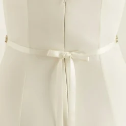 Bianco Evento Wedding Dress Belts*Bianco Narrow Pearl and Diamante Satin Bridal Belt Ivory/ Silver