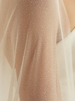 Bianco Evento Single Tier Veils | Chapel Length & Cathedral Veils*Bianco Single Tier Glitter Tulle Chapel Veil S363 Ivory with silver glitter