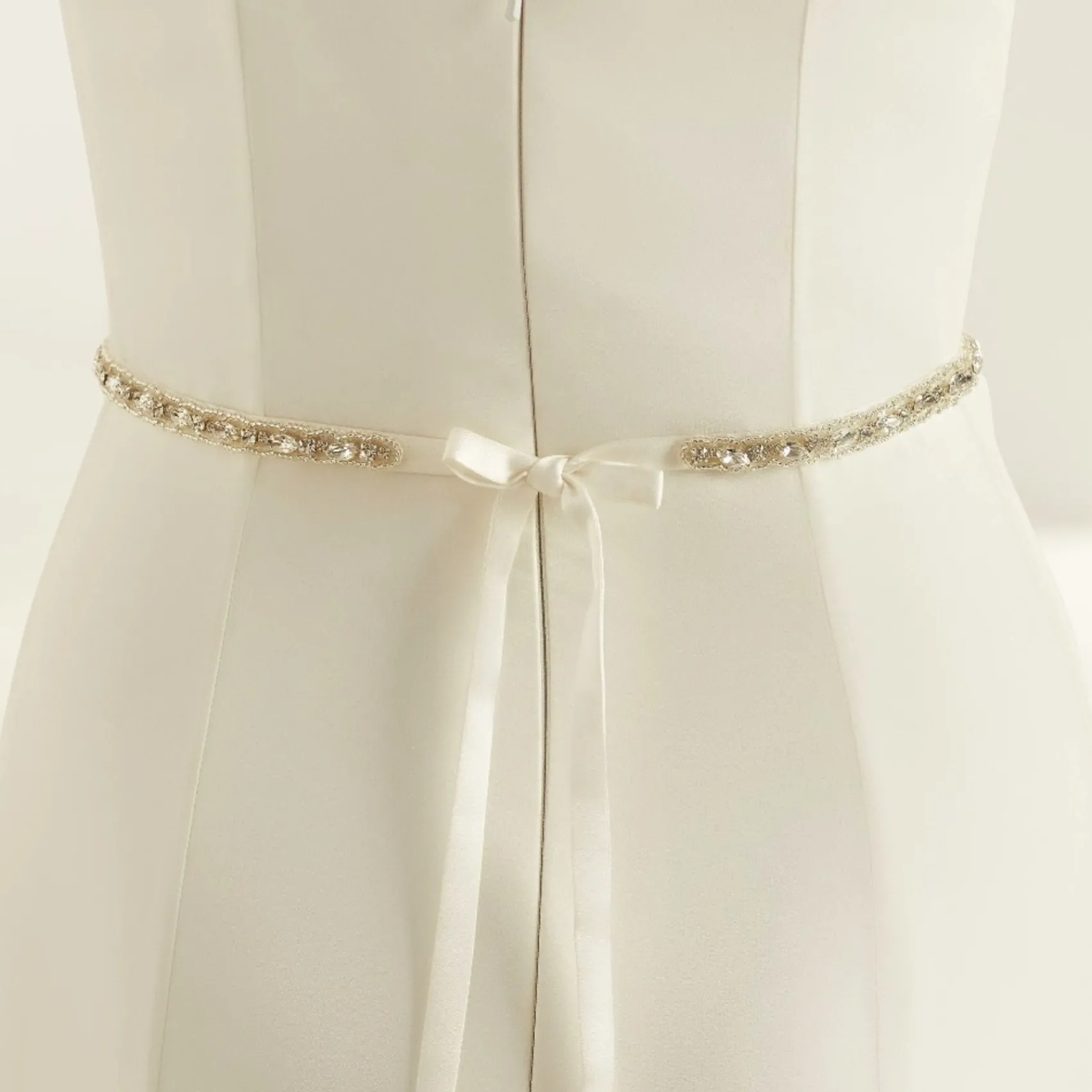 Bianco Evento Wedding Dress Belts*Bianco Thin Crystal Embellished Satin Bridal Dress Belt Ivory/ Silver
