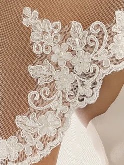 Bianco Evento Two Tier Veils | Chapel Length & Cathedral Veils*Bianco Two Tier Delicate Beaded Lace Edge Cathedral Veil S258 Ivory