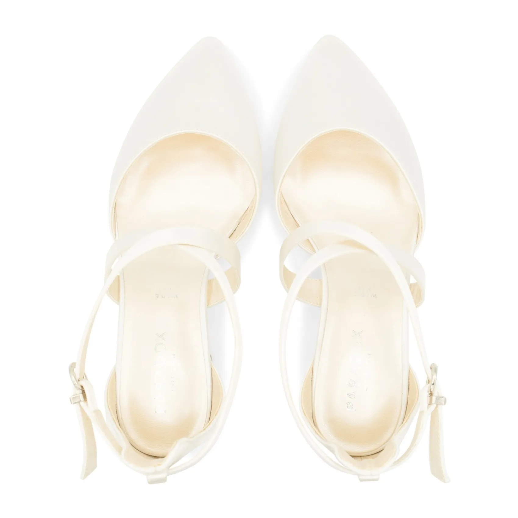 Paradox London Wedding Shoes | Low Heel*Blanche Dyeable Satin Wide Fit Cross Strap Low Block Heels Ivory