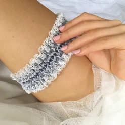 Boudoir Couture Something Blue Gifts | Bride Gifts*Bliss Denim Blue and Ivory Lace Reversible Wedding Garter Denim Blue/ Ivory