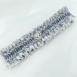 Boudoir Couture Something Blue Gifts | Bride Gifts*Bliss Denim Blue and Ivory Lace Reversible Wedding Garter Denim Blue/ Ivory