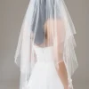 Twilight Designs Two Tier Veils | Fingertip Veils*Bloomington Two Tier Cut Edge Veil with Floral Motifs Ivory