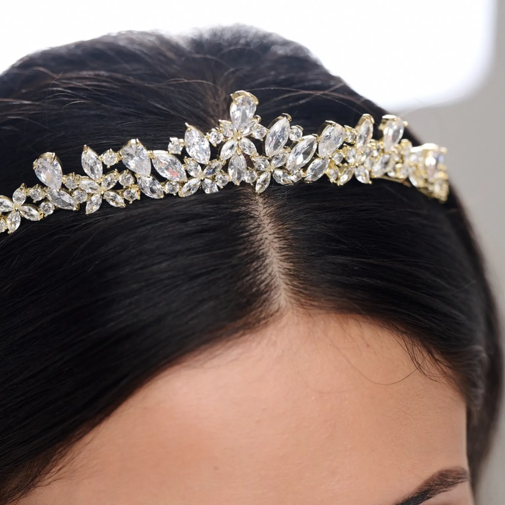 Lace & Favour Prom Headbands & Tiaras | Crystal Hair Accessories*Bridgerton Dainty CZ Crystal Wedding Tiara Gold