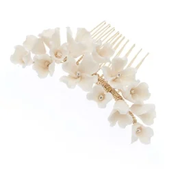 Poirier Gold Hair Accessories | Bridesmaid Hair Accessories*Camellia Ivory Porcelain Flower Gold Hair Comb Ivory/ Gold