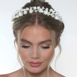 Poirier Gold Hair Accessories | Wedding Headpieces*Camellia Ivory Porcelain Flower Gold Headpiece Ivory/ Gold