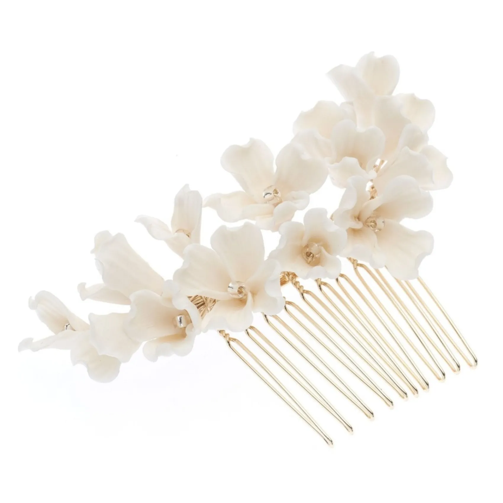 Poirier Gold Hair Accessories | Bridesmaid Hair Accessories*Camellia Ivory Porcelain Flower Gold Hair Comb Ivory/ Gold