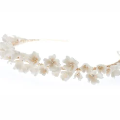Poirier Gold Hair Accessories | Wedding Headpieces*Camellia Ivory Porcelain Flower Gold Headpiece Ivory/ Gold