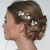 Poirier Gold Hair Accessories | Bridesmaid Hair Accessories*Camellia Set of 3 Ivory Porcelain Flower Gold Hair Pins Ivory/ Gold