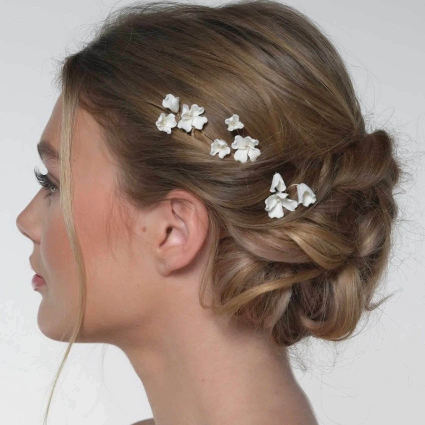 Poirier Gold Hair Accessories | Bridesmaid Hair Accessories*Camellia Set of 3 Ivory Porcelain Flower Gold Hair Pins Ivory/ Gold