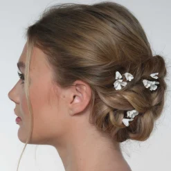 Poirier Gold Hair Accessories | Bridesmaid Hair Accessories*Camellia Set of 3 Ivory Porcelain Flower Gold Hair Pins Ivory/ Gold