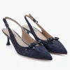 Capollini Wedding Guest Shoes | Mother Of The Bride Shoes*Allegra Nubuck Leather Slingback Heels with Bow Detail Navy