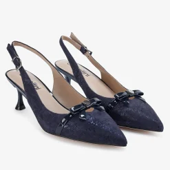Capollini Wedding Guest Shoes | Mother Of The Bride Shoes*Allegra Nubuck Leather Slingback Heels with Bow Detail Navy