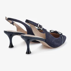 Capollini Wedding Guest Shoes | Mother Of The Bride Shoes*Allegra Nubuck Leather Slingback Heels with Bow Detail Navy