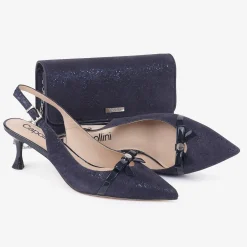 Capollini Wedding Guest Shoes | Mother Of The Bride Shoes*Allegra Nubuck Leather Slingback Heels with Bow Detail Navy