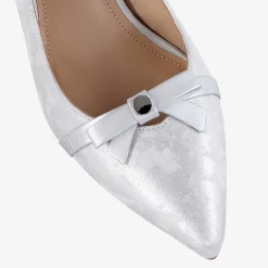 Capollini Wedding Guest Shoes | Mother Of The Bride Shoes*Allegra Nubuck Leather Slingback Heels w Bow Detail Silver