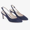 Capollini Wedding Guest Shoes | Mother Of The Bride Shoes*Catherine Nubuck Leather Mid Heel Slingbacks Navy