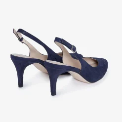 Capollini Wedding Guest Shoes | Mother Of The Bride Shoes*Catherine Nubuck Leather Mid Heel Slingbacks Navy