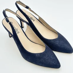 Capollini Wedding Guest Shoes | Mother Of The Bride Shoes*Catherine Nubuck Leather Mid Heel Slingbacks Navy