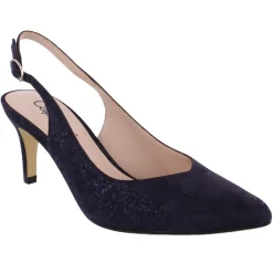 Capollini Wedding Guest Shoes | Mother Of The Bride Shoes*Catherine Nubuck Leather Mid Heel Slingbacks Navy