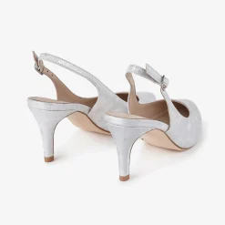 Capollini Wedding Guest Shoes | Mother Of The Bride Shoes*Catherine Nubuck Leather Mid Heel Slingbacks Silver