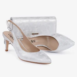 Capollini Wedding Guest Shoes | Mother Of The Bride Shoes*Catherine Nubuck Leather Mid Heel Slingbacks Silver