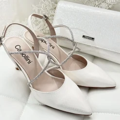 Capollini Party Shoes | Wedding Guest Shoes*Charlotte Leather Diamante Cross Strap Slingbacks Cream
