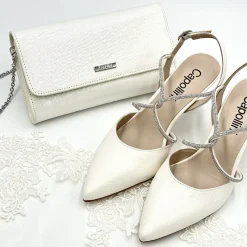 Capollini Party Shoes | Wedding Guest Shoes*Charlotte Leather Diamante Cross Strap Slingbacks Cream