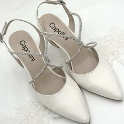 Capollini Party Shoes | Wedding Guest Shoes*Charlotte Leather Diamante Cross Strap Slingbacks Cream