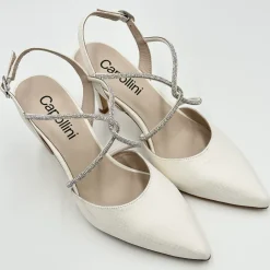 Capollini Party Shoes | Wedding Guest Shoes*Charlotte Leather Diamante Cross Strap Slingbacks Cream