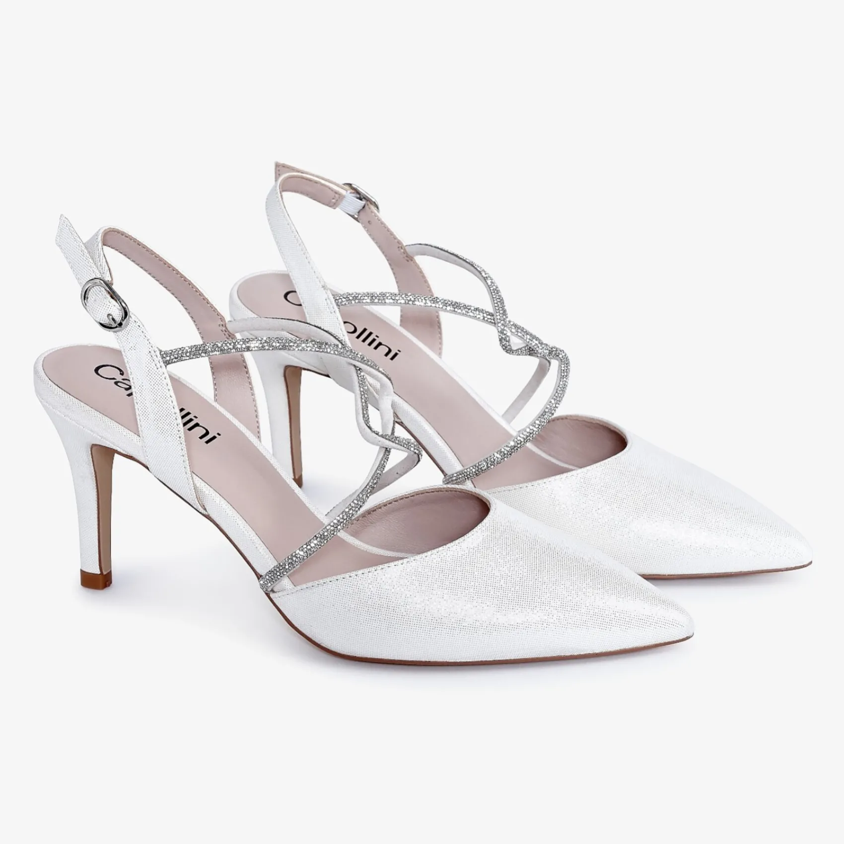 Capollini Party Shoes | Wedding Guest Shoes*Charlotte Leather Diamante Cross Strap Slingbacks Cream