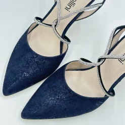 Capollini Party Shoes | Wedding Guest Shoes*Charlotte Nubuck Leather Diamante Cross Strap Slingback Navy