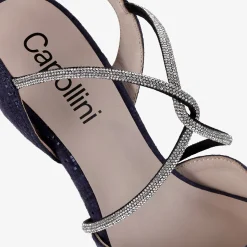 Capollini Party Shoes | Wedding Guest Shoes*Charlotte Nubuck Leather Diamante Cross Strap Slingback Navy