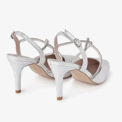 Capollini Party Shoes | Wedding Guest Shoes*Charlotte Leather Diamante Cross Strap Slingbacks Silver