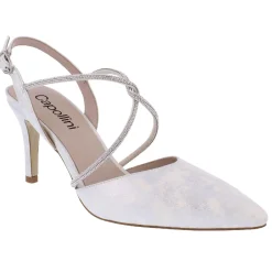 Capollini Party Shoes | Wedding Guest Shoes*Charlotte Leather Diamante Cross Strap Slingbacks Silver