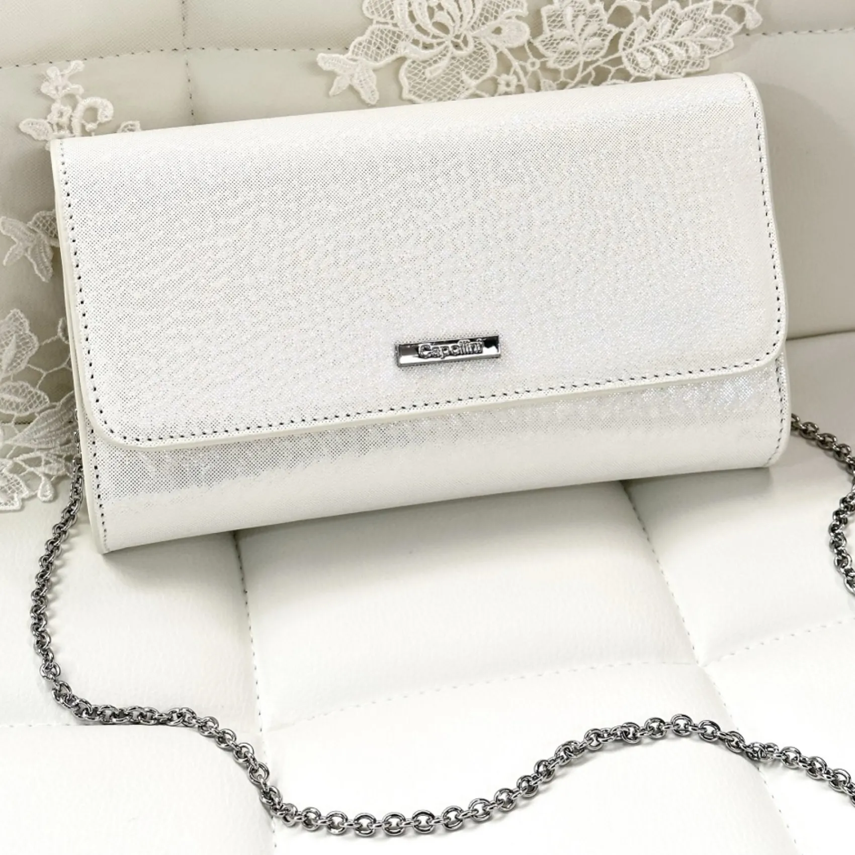 Capollini Wedding Guest Bags | Occasion Handbags*Nubuck Leather Clutch Bag Cream