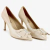 Capollini Wedding Guest Shoes | Mother Of The Bride Shoes*Elinor Nubuck Leather Crystal Bow Court Shoes Pale Gold