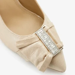 Capollini Wedding Guest Shoes | Mother Of The Bride Shoes*Elinor Nubuck Leather Crystal Bow Court Shoes Pale Gold
