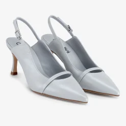 Capollini Wedding Guest Shoes | Mother Of The Bride Shoes*Emory Leather Mid Heel Slingbacks Cloud Grey