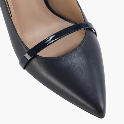 Capollini Wedding Guest Shoes | Mother Of The Bride Shoes*Emory Leather Mid Heel Slingbacks with Patent Strap Navy