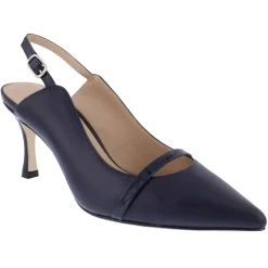 Capollini Wedding Guest Shoes | Mother Of The Bride Shoes*Emory Leather Mid Heel Slingbacks with Patent Strap Navy