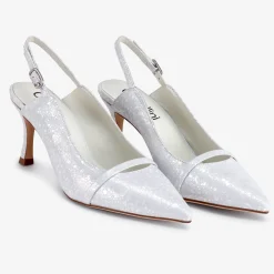 Capollini Wedding Guest Shoes | Mother Of The Bride Shoes*Emory Leather Mid Heel Slingbacks Pearlescent