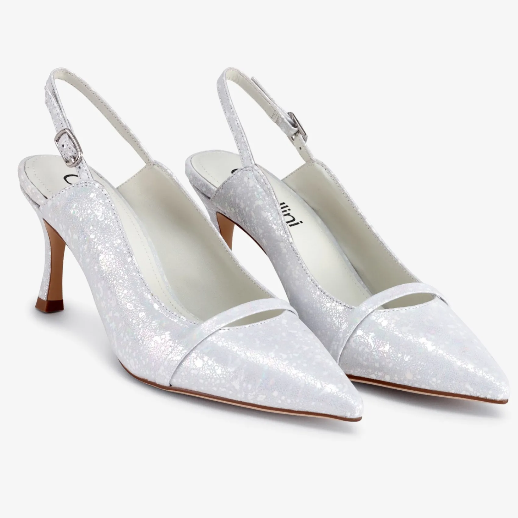Capollini Wedding Guest Shoes | Mother Of The Bride Shoes*Emory Leather Mid Heel Slingbacks Pearlescent