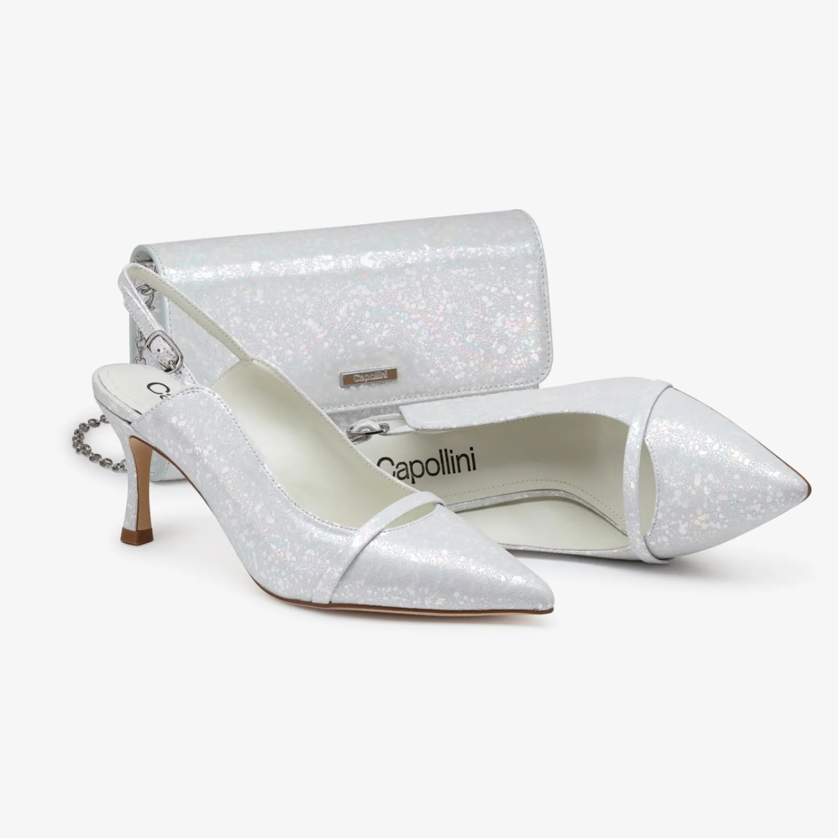 Capollini Wedding Guest Shoes | Mother Of The Bride Shoes*Emory Leather Mid Heel Slingbacks Pearlescent