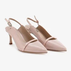 Capollini Wedding Guest Shoes | Mother Of The Bride Shoes*Emory Leather Mid Heel Slingbacks with Patent Strap Pink