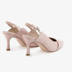 Capollini Wedding Guest Shoes | Mother Of The Bride Shoes*Emory Leather Mid Heel Slingbacks with Patent Strap Pink