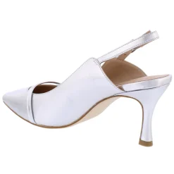 Capollini Wedding Guest Shoes | Mother Of The Bride Shoes*Emory Leather Mid Heel Slingbacks with Patent Strap Silver